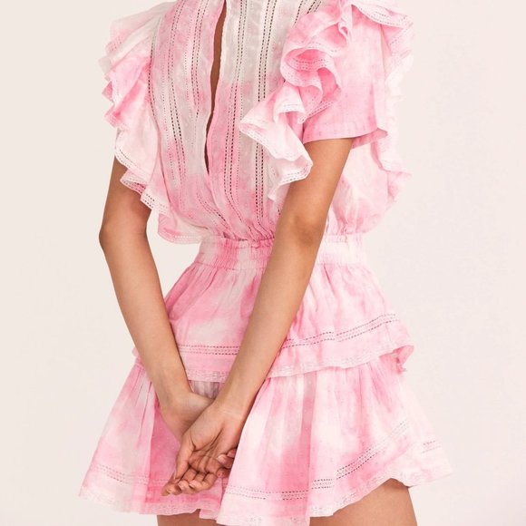 LoveShackFancy Natasha Mini Dress in Island pink hand dye 22 spring summer NWT - Picture 4 of 4